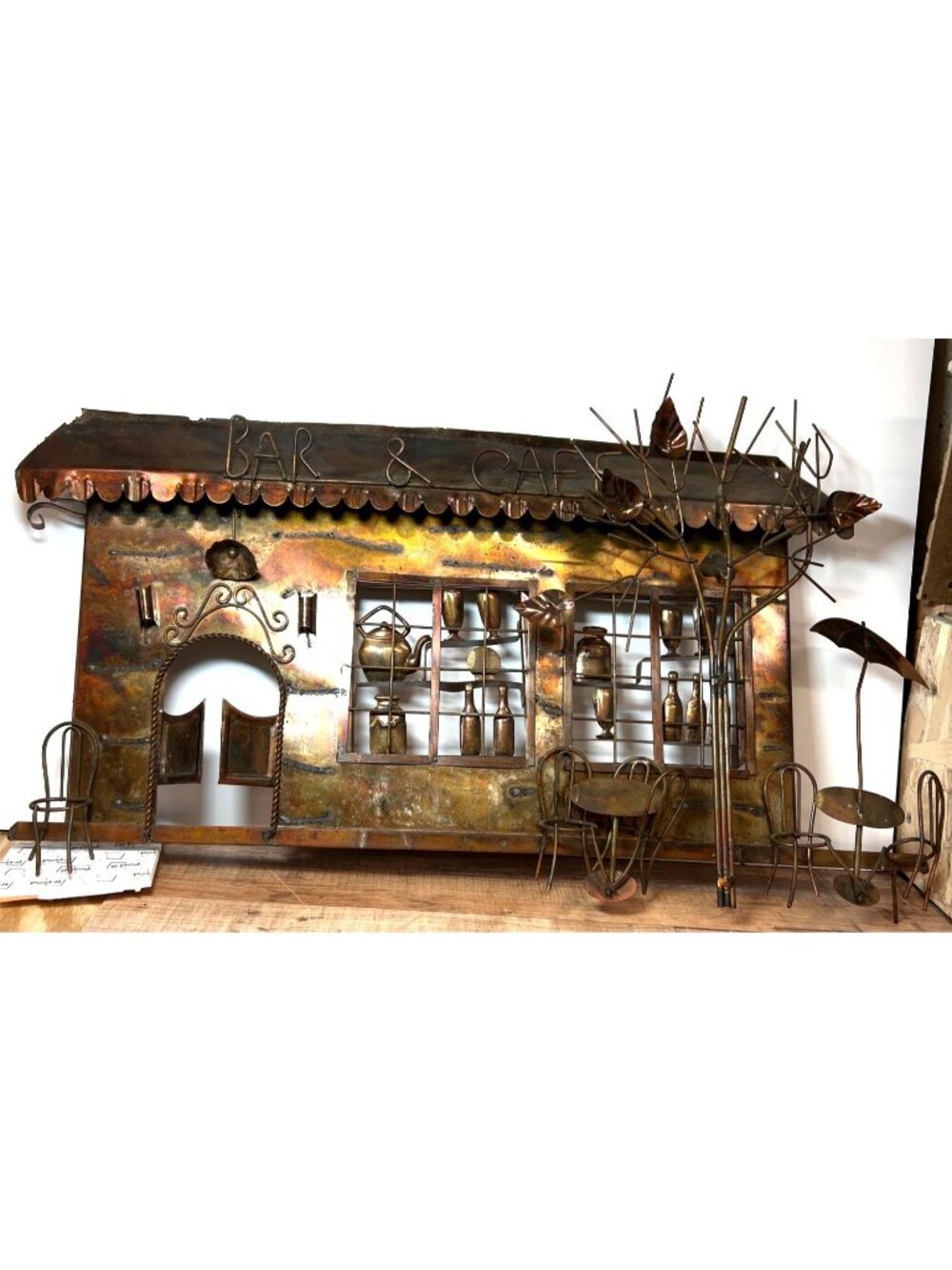 Ensco Vintage 3D Copper Metal French Cafe Bar Bistro Wall Art Hanging Rustic